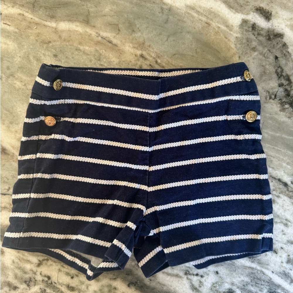 Janie and Jack Navy Striped Shorts with gold button detail